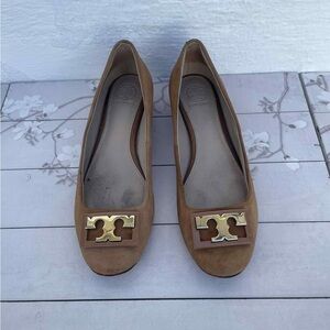 Tory Burch Brown Flats with Gold Accent